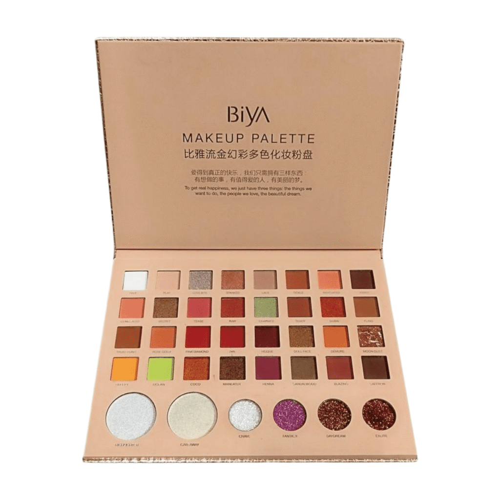 BIYA Professional Makeup Palette, 32 Eyeshadow Colours with 6 Glitter Highlighters, Nude and Shimmer Shades B01