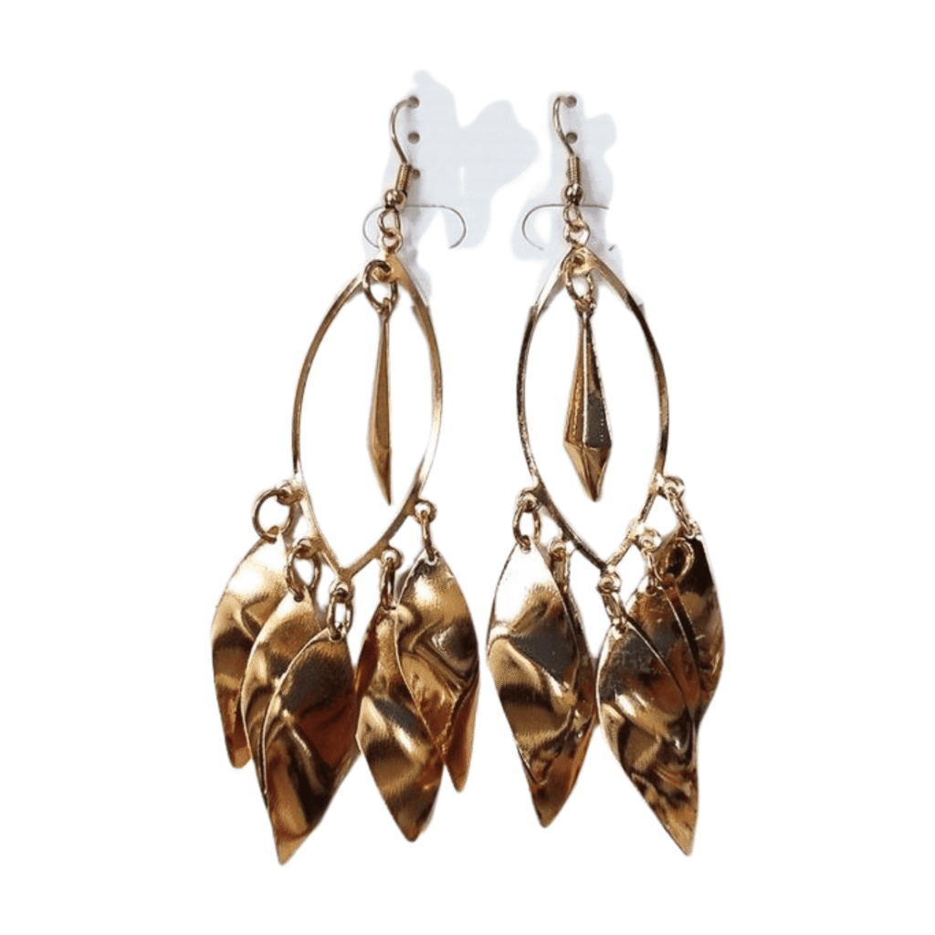 Gold-Plated Chandelier Drop Earrings, Spiral Leaf Design, 7.5 cm Length, Metal E03
