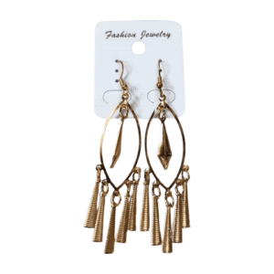 Gold-Plated Chandelier Drop Earrings, 7.5 cm Length, Oval Hoop with Geometric Pendant and Cascading Leaf Charms, Fish Hook Closure E06