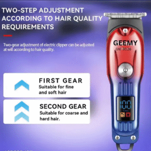 GEEMY Professional Hair Clipper, LED Display, Two-Step Adjustment, USB Charging, Red and Blue
