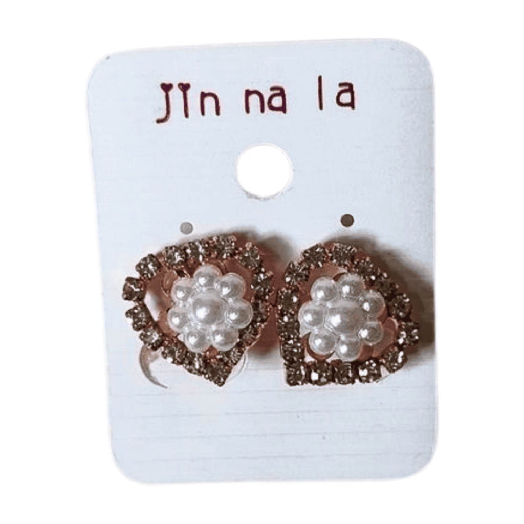 Heart-Shaped Crystal Stud Earrings with Pearl Centre, Rose Gold-Plated, 2 cm Length h2