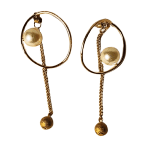 Gold-Tone Pearl Drop Earrings with Chain and Sphere Detail, Hoop Design scope 01