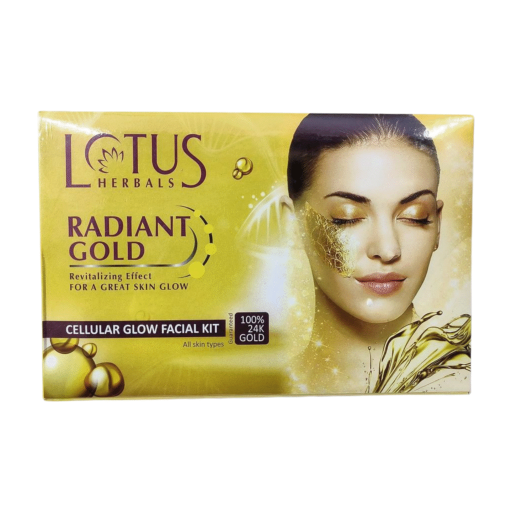 LOTUS HERBALS FACIAL KIT, Radiant Gold Facial Kit, 24K Gold Revitalizing Effect, Cellular Glow, All Skin Types 600G