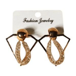 Geometric Gold-Toned Mesh Drop Earrings, Textured Metal Frame Design tranggal 01