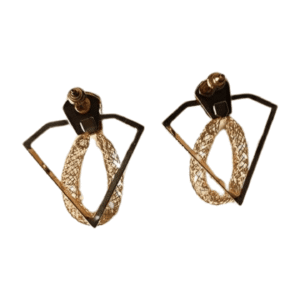 Geometric Gold-Toned Mesh Drop Earrings, Textured Metal Frame Design tranggal 01